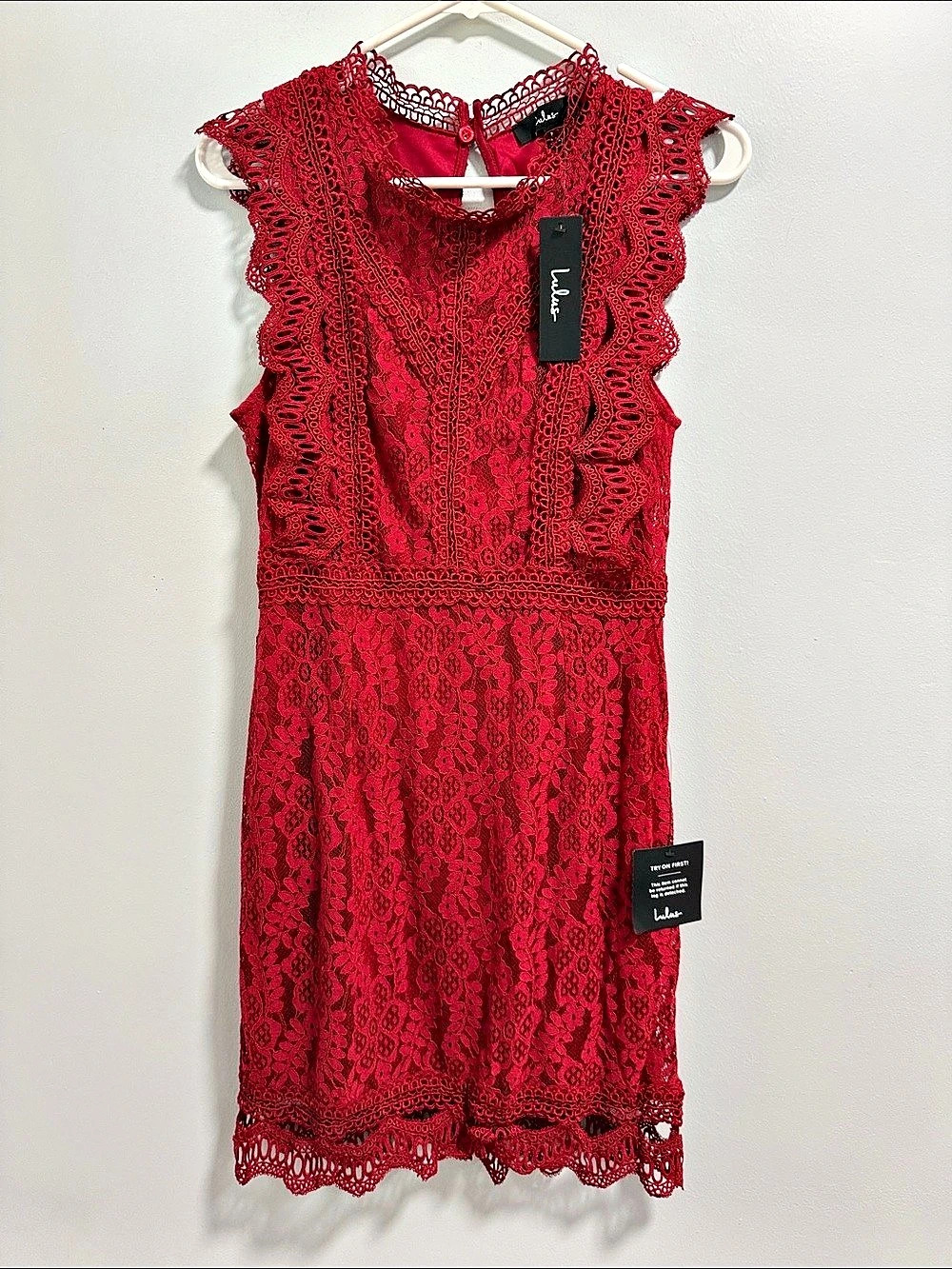 LuLus My Sweetheart Red Lace Mini Dress Medium